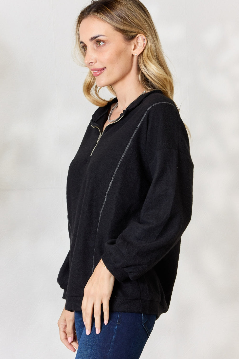 BiBi Half Zip Brushed Terry Long Sleeve Top