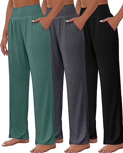 Neer 3 Pcs Women's Wide Leg Yoga Pant Comfy Loose Sweatpants High Waist Lounge Casual Athletic Pant Workout Joggers Pant