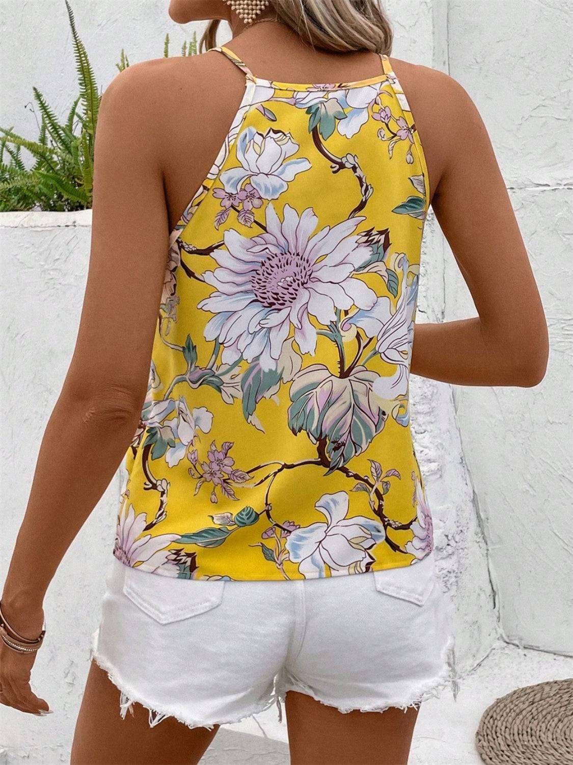 Floral Notched Spaghetti Strap Tank