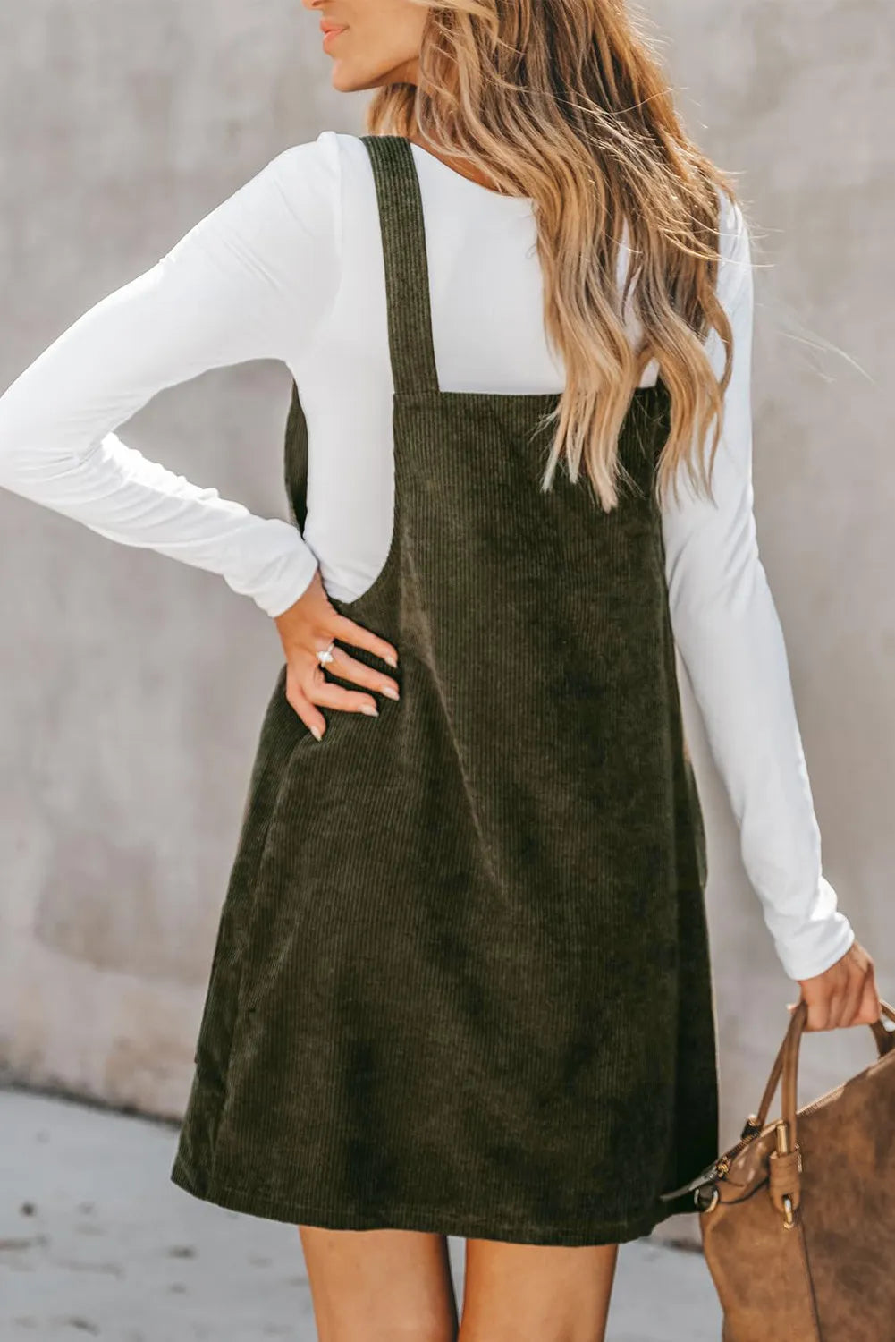 Pocketed Square Neck Wide Strap Overall Dress