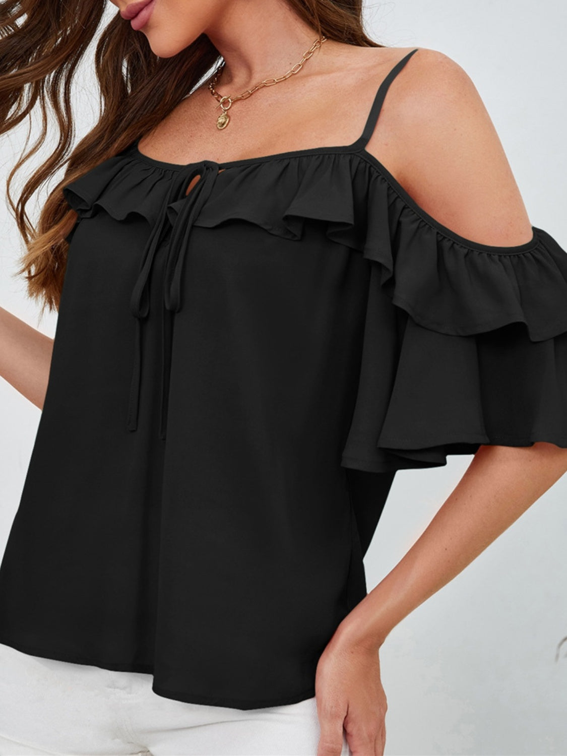 Ruffled Tied Half Sleeve Blouse