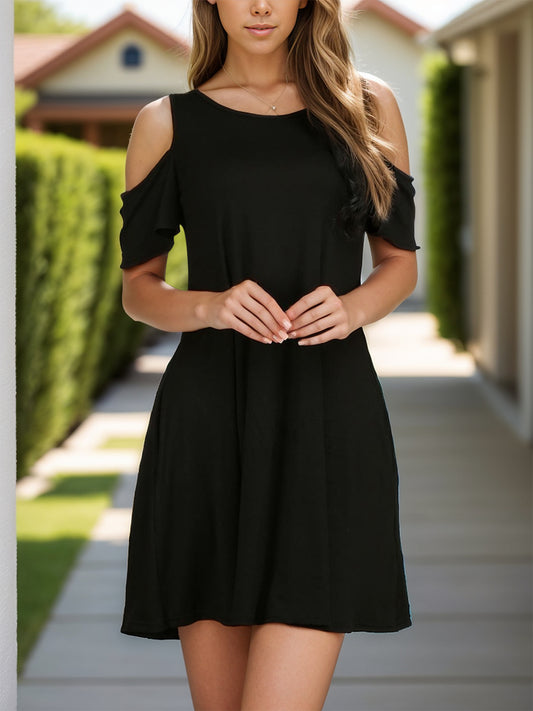 Round Neck Cold Shoulder Mini Dress