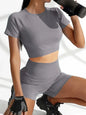 Round Neck Short Sleeve Top and Shorts Active Set