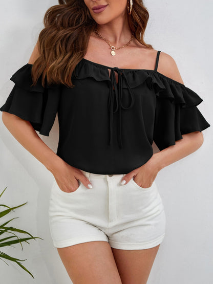 Ruffled Tied Half Sleeve Blouse